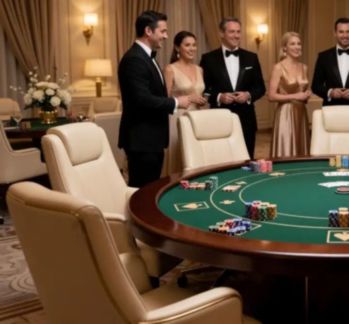 Elegancka, mobilna strefa pokerowa przygotowana na wydarzeniu