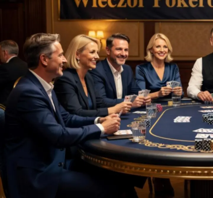 Rekreacyjny stół pokerowy z gośćmi podczas wydarzenia firmowego